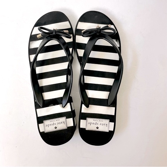 Kate Spade Rhett Platform Wedge Black/White Stripe Flip Flops Size 9 - Picture 5 of 15